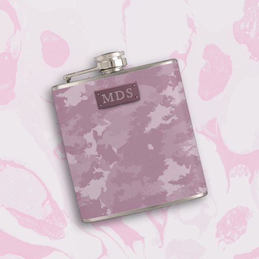 Roze moderne Camouflage monogrammekolf Heupfles
