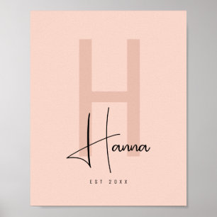 Roze Moderne Chic Naam Kinderkamer Initiaal Poster