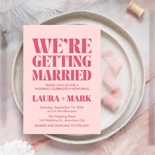 Roze Moderne Chic Retro Fotobruiloft Kaart