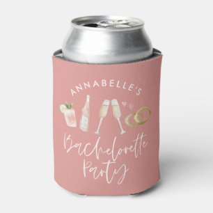 Roze, moderne cocktailscript bachelorette kan blikjeskoeler