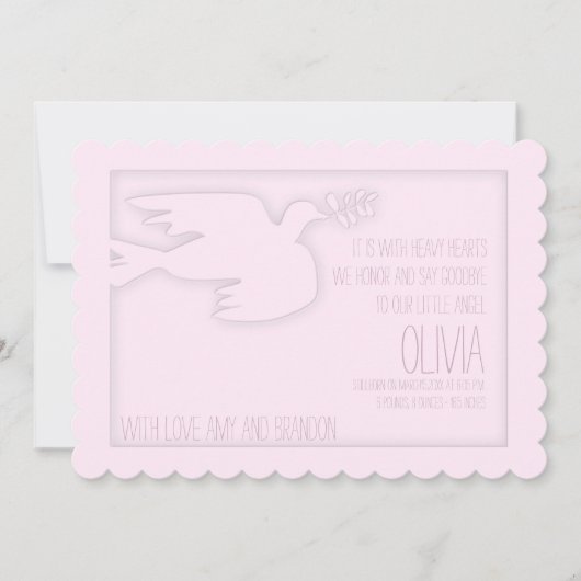 Roze Moderne Duif Baby Aangepaste viering van het Kaart (Voorkant)