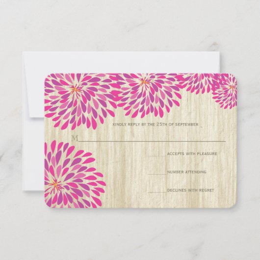 Roze moderne Floral Chrysanthemum Wedding RSVP Kaartje (Voorkant)