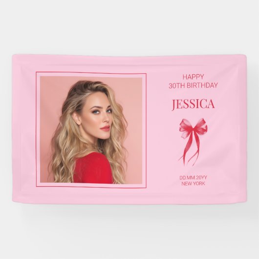 Roze Moderne Foto Dertig Boog Gelukkige 30ste Verj Spandoek (Horizontaal)