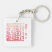 Roze moderne girale retro 60's eenvoudige bruidsme sleutelhanger (Achterkant)