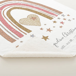 Roze Moderne Glitter Regenboog Geboorte Stats Meis Sherpa Deken