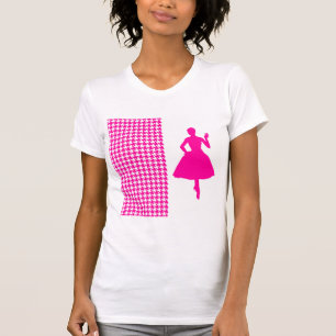Roze Moderne Houndstooth met Mode Silhouet T-shirt