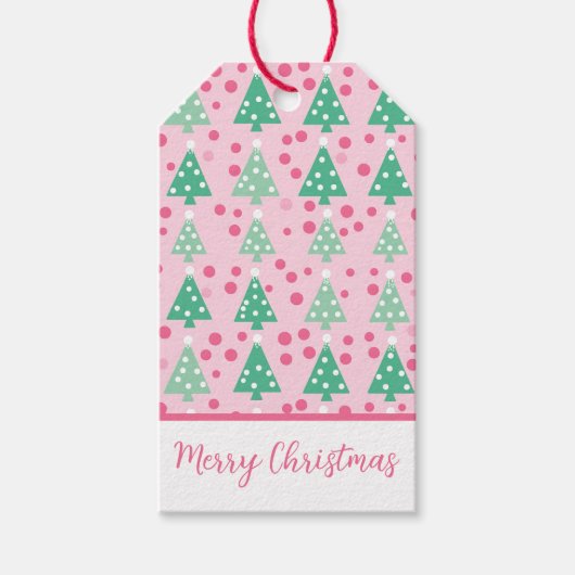 Roze Moderne Kerstboom Cadeaulabel (Voorkant)