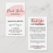 Roze moderne Logo Hartelijk dank voor uw bestelli Visitekaartje (Voorkant / Achterkant)