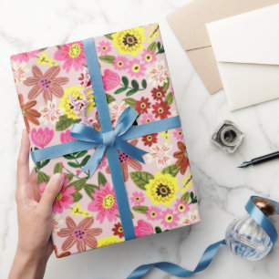 Roze moderne madeliefjes bloemrijke paas lente pat cadeaupapier