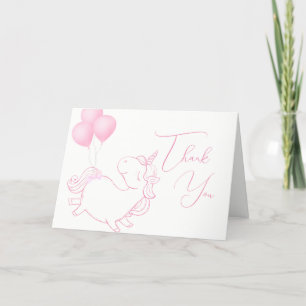 Roze Moderne Minimalistische Ballon Eenhoorn Baby  Bedankkaart