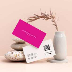 Roze Moderne Minimalistische Qr Code Sociale Media Visitekaartje