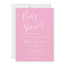Roze Moderne Minimalistische Script Meisje Baby Sh