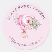 Roze Moderne Mixer Bakkerij Logo Ronde Sticker (Voorkant)