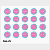Roze moderne monogram Aqua Blue Zebra Afdrukken Ronde Sticker (Vel)