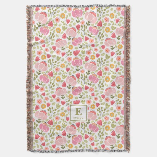 roze moderne monogramdeken met naam deken (Voorkant Verticaal)