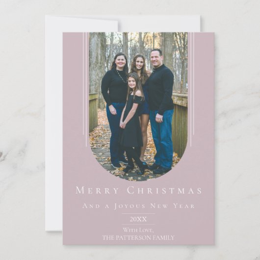 Roze moderne omgekeerde Boho Arch Holiday Photo Ca Feestdagenkaart (Voorkant)