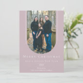 Roze moderne omgekeerde Boho Arch Holiday Photo Ca Feestdagenkaart (Staand voorkant)