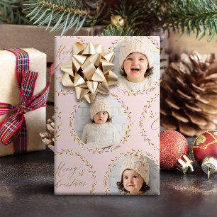 Roze moderne script Gelukkig kerstfeest Familie 6 Cadeaupapier
