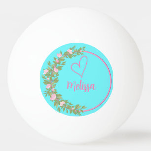 Roze moderne script meisjesnaam monogram pingpongballen
