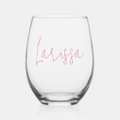 Roze Moderne Script Naam Bachelorette Bruidsfeest Wijnglas Zonder Voet (Voorkant)