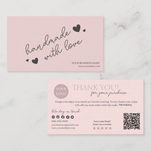 Roze moderne script QR-code, dank je kaars Visitekaartje (Voorkant / Achterkant)