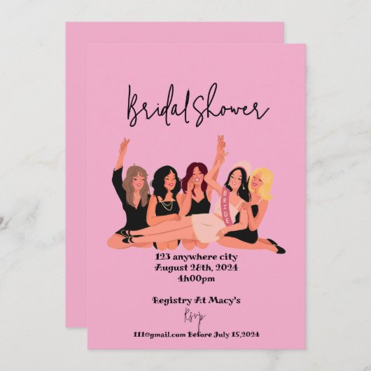 roze moderne trouwfeest uitnodigingskaart save the date (Voorkant / Achterkant)