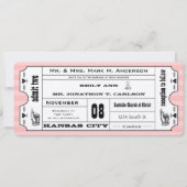 Roze  moderne typografie Ticket Wedding Kaart (Voorkant)