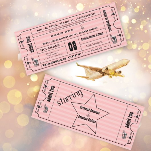 Roze  moderne typografie Ticket Wedding Kaart