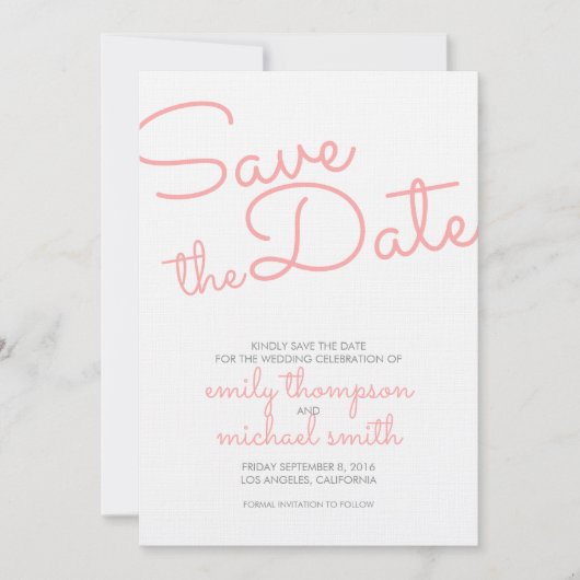 Roze moderne Typografie Weddenschap sparen de Datu Save The Date (Voorkant)