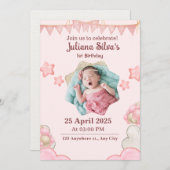 Roze moderne verjaardag Uitnodiging (Voorkant / Achterkant)