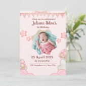 Roze moderne verjaardagsuitnodiging kaart (Staand voorkant)