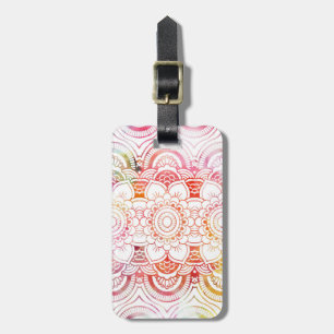 Roze moderne waterverf spoelt koraalflorale mandal bagagelabel