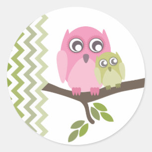 Roze Moeder & GreenBaby Uil Neutraal Baby shower Ronde Sticker