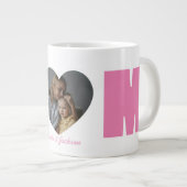 Roze Moeder Hart Foto Naam Moederdag Extra Grote Beker (Voorkant rechts)
