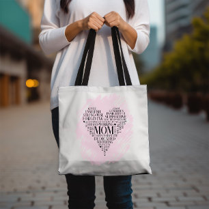 Roze moeder hart typografie Word Cloud Draagtas