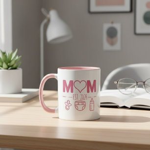 Roze Moeder Jaar Baby Iconen Ontwerp Mok