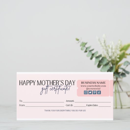 Roze Moederdag Cadeaubon (Staand voorkant)