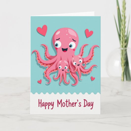 Roze Moederdagkaart met Octopus Kaart (Voorkant)