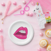 Roze mond papieren bordje (Feest)