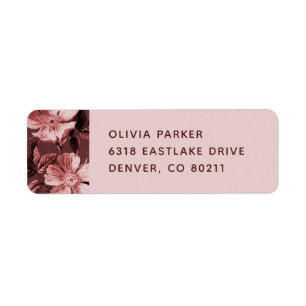 Roze monochromatische bloemen Floral Mailing Label