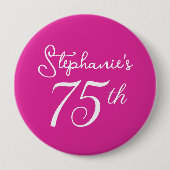 Roze Monogram 75ste Verjaardagsfeest Ronde Button 4,0 Cm (Voorkant)