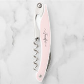 Roze Monogram Bierwijn Kurkentrekker Flesopener (Voorkant)