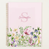 Roze monogram bloemen planner (Voorkant)