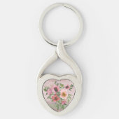 Roze Monogram Bloemen Sleutelhanger (Voorkant)
