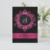 roze monogram bruiloft RSVP standaard 3.5 x 5 (Staand voorkant)