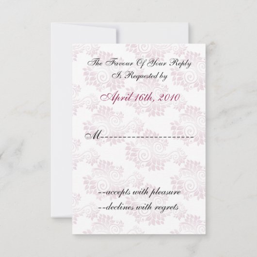 roze monogram bruiloft RSVP standaard 3.5 x 5 (Achterkant)