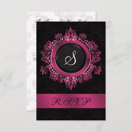 roze monogram bruiloft RSVP standaard 3.5 x 5 (Voorkant / Achterkant)