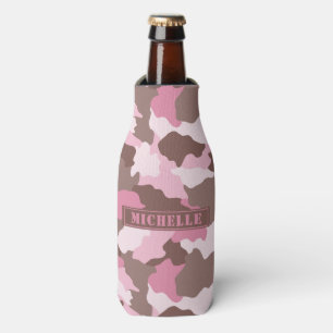 Roze monogram Camo Girly Camouflage Flesjeskoeler