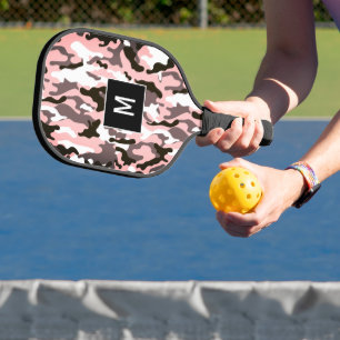 Roze monogram Camouflage Patroon Pickleball Paddle