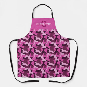 Roze monogram camouflage schort